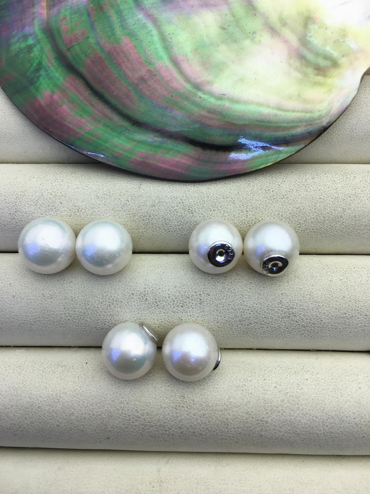 1 pair AA+ 11-12mm White round edison silver freshwater pearl Pair,ED11-3A-2-33