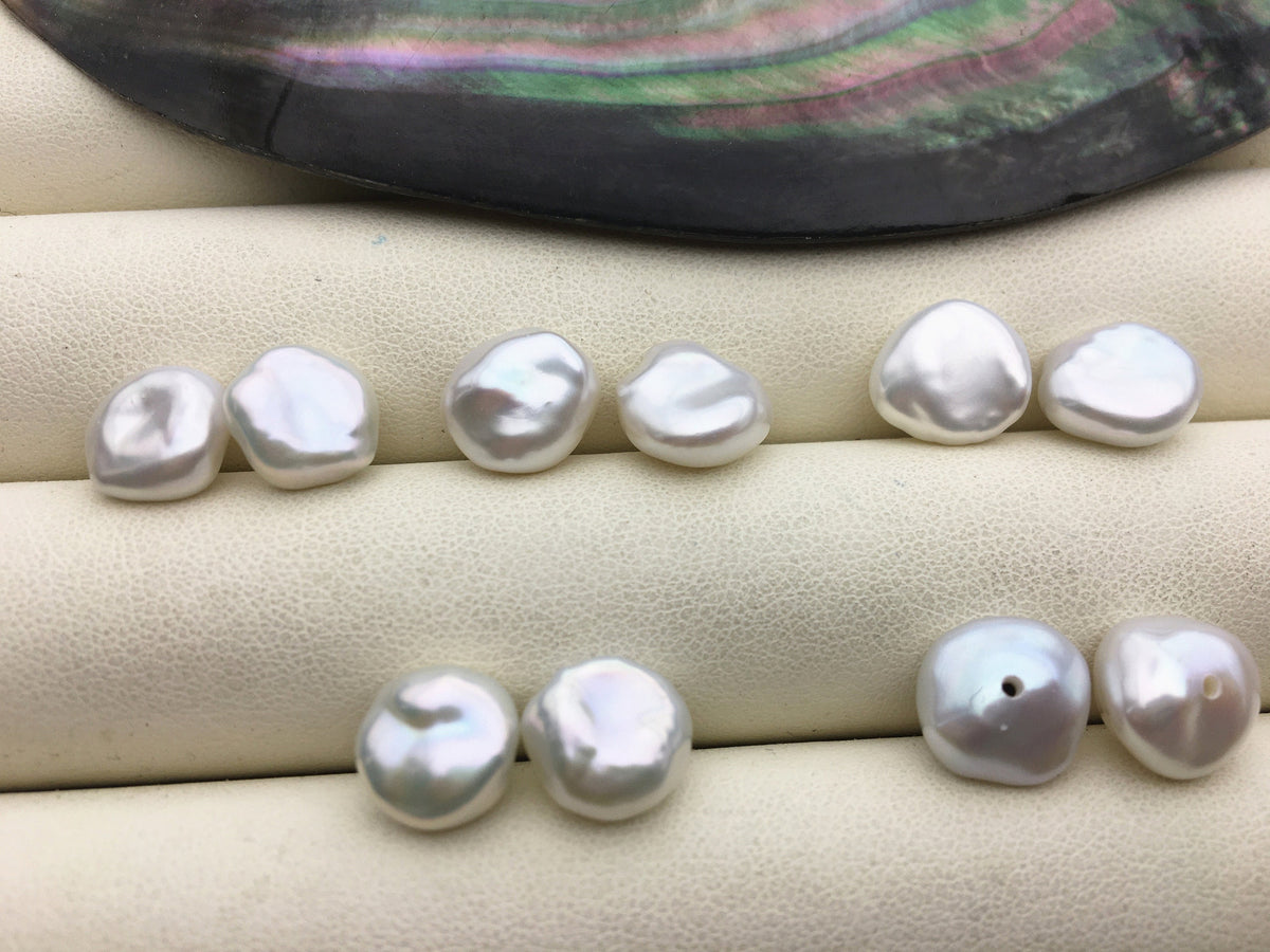 1 pair AAA+ 10-11mm White keshi pearls Pair,half hole for stud earrings,baroque pearl,loose pearl beads,very high luster,ZS-127-62-20