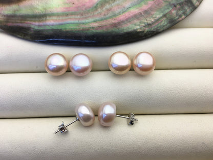 high luster!AAA 10-10.5mm purple rainbow button round pearl stud earrings - SE1-T41