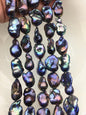15.5'' AA 12-16mm Green Black Rainbow flame ball pearl,FL15-2A-5-19
