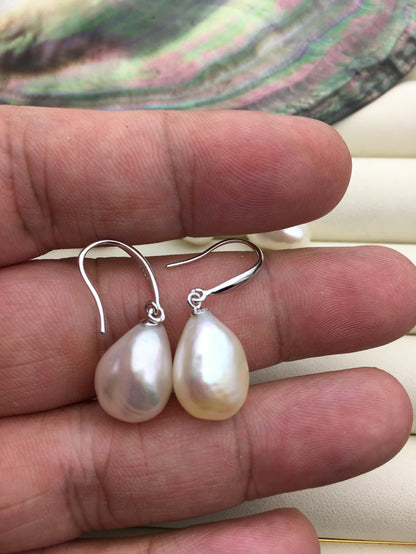 1 pair AAA 11mm White nugget pearl dangle earrings,S925 sterling silver,wedding pearl earrings,SE3-021