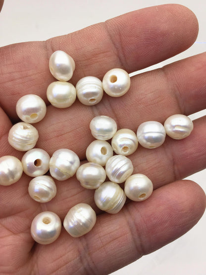 20pcs AA 8.3-9.2mm white button round freshwater pearls,2.2mm large hole,Rondelle white pearl Beads,SM8-T2