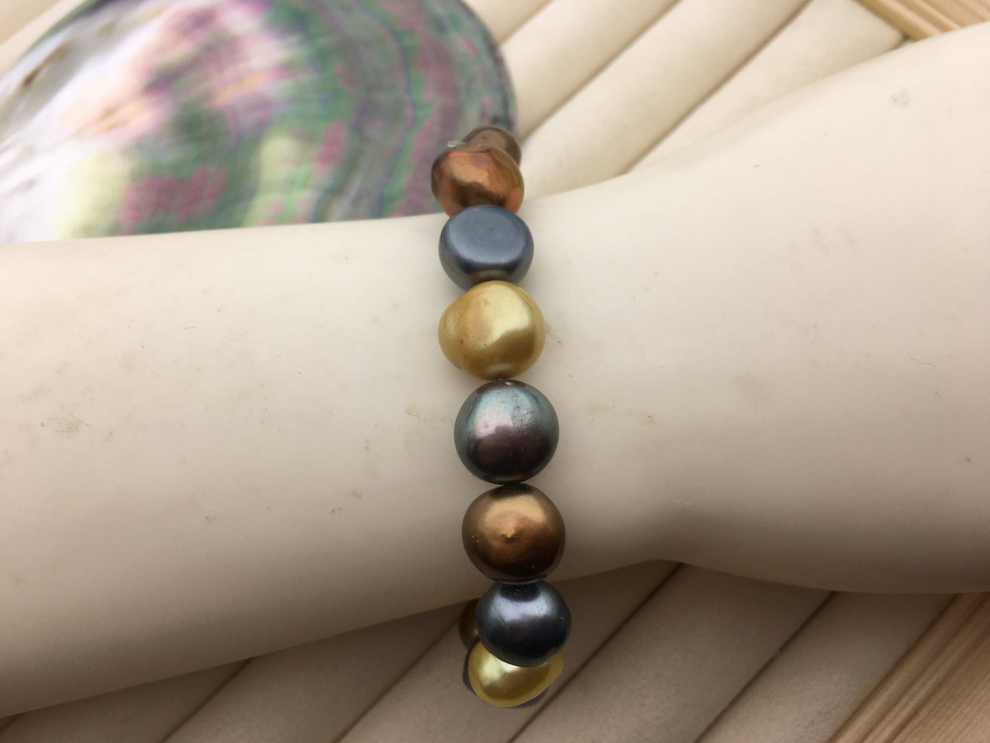 7'' AA+ 11-12mm misc color nugget Freshwater pearl Elastic string Bracelet,baroque pearl bracelet,B8-061-2