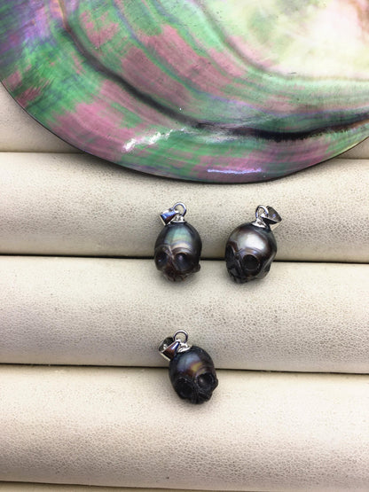 1pc AAA 8-9mm Black HandMade Carved Skull Freshwater Pearl Beads For necklace pendant earrings,DIY pearl,NC1-012-5