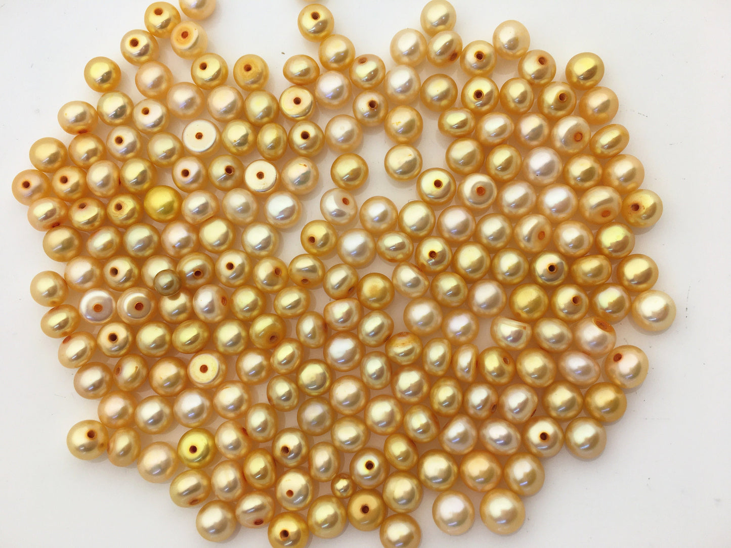 30pcs AAA 5.5-6mm yellow button round freshwater pearl,0.9mm half hole,BTN5-T5