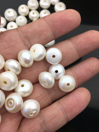 20pcs AA+ 12-14mm Big white button freshwater pearls,2mm large hole,Rondelle pearl Beads,loose freshwater pearl,DIY material,SM13-2A-1