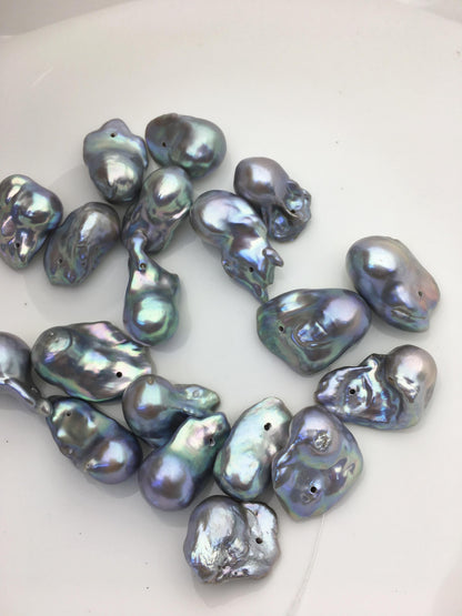 5pcs AAA 13-17mm Gray Flame ball Pearl - 1.0mm side hole,FL15-T4-19