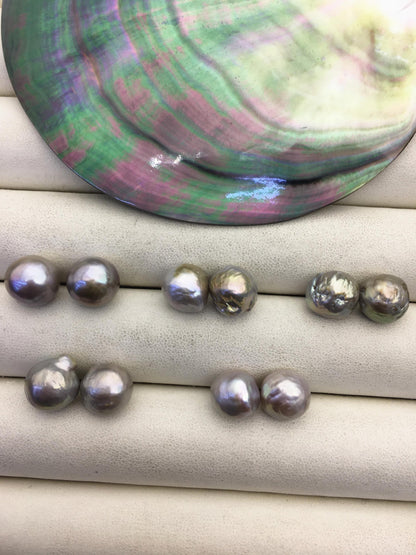 5pairs AAA 10-11mm Gray Bronze baroque edison freshwater pearl Pair,half hole,ED11-3A-2-22