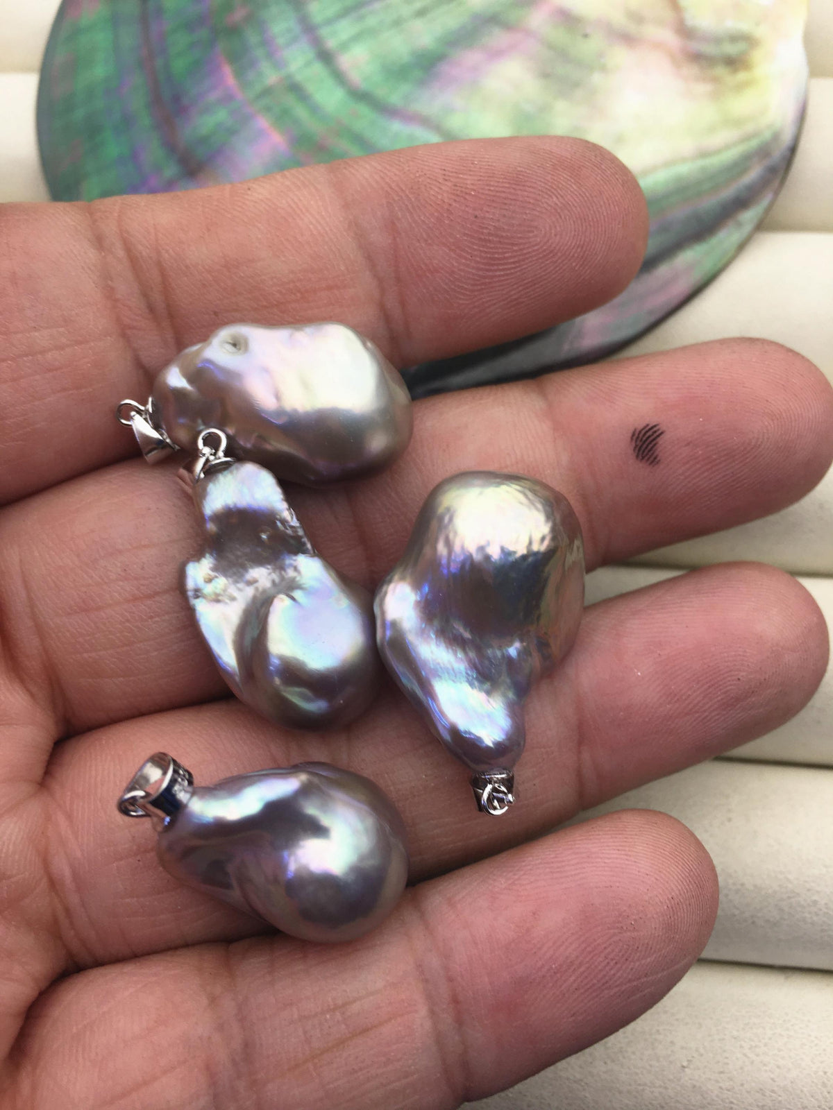 3pcs AAA/AA+ 12-15mm Gray Flame Ball Baroque pearl pendant,Baroque Pearl necklace- NC1-041-13