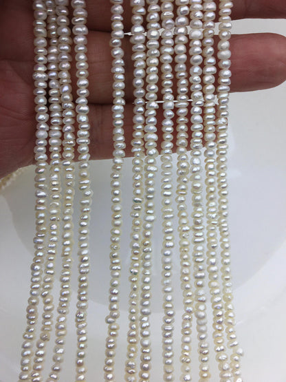 AA 3-3.5mm white tiny button potato freshwater pearls,Rondelle pearl Beads,ivory freshwater pearl,loose strands,SM3-2A-7