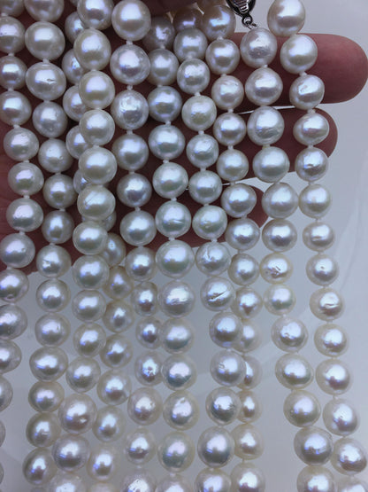 17.5'' AA+ 8-10mm white baroque near round edison freshwater Pearl necklace,genuine Natural Pearl Necklace,NPN1-T30-13