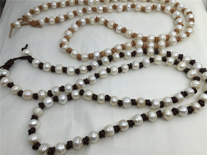 Freshwater pearl and leather necklace,Baroque Freshwater Pearl Necklace,white pearl necklace,wholesale,Le1-020