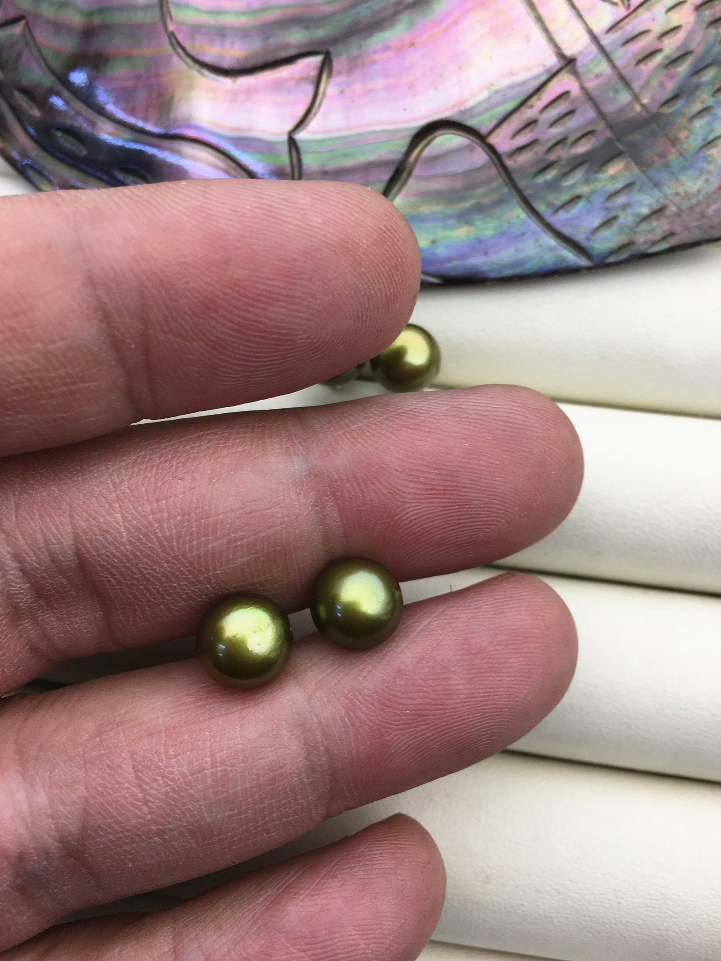 AAA 8-8.5mm green pearl stud earrings,sterling silver stud earrings,SE1-T20