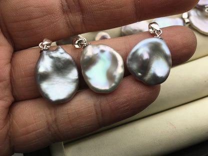 1pc AAA 13-15mm Gray keshi pearl pendant necklace,S925 Sterling silver pendant,NC1-004