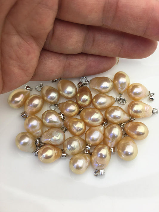 3pcs AAA 10-11mm orange peach pink rainbow drop rice edison freshwater Pearl pendant,NC1-033-3