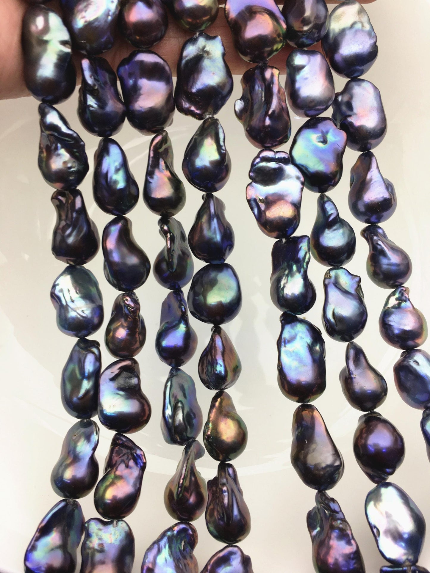 15.5'' AAA 13-16mm Black Green Blue Rainbow flame ball pearl,FL15-3A-7-15