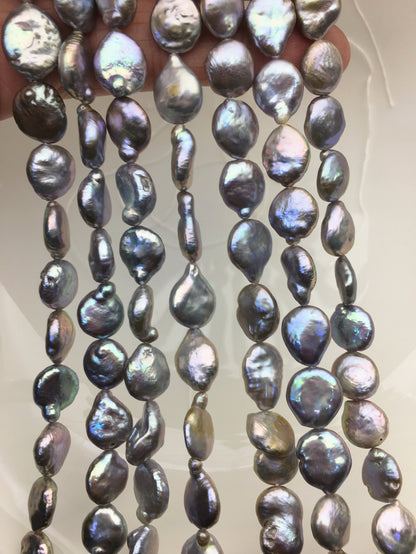 AA 10-11mm gray ranbow color drop coin freshwater pearls,flat pearl beads,COIN10-T3