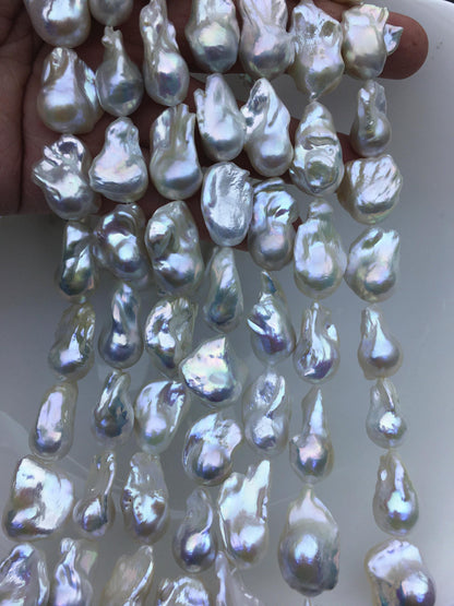 15.5'' AAA 13-16mm White flame ball freshwater pearl,FL15-3A-7-11