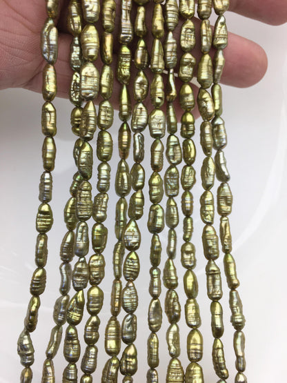AA 5-6mm green toothpick Biwa Pearl Necklace,Genuine Fresh Water Pearl,Wedding Necklace,Mothers Day,ZS-80-10-17