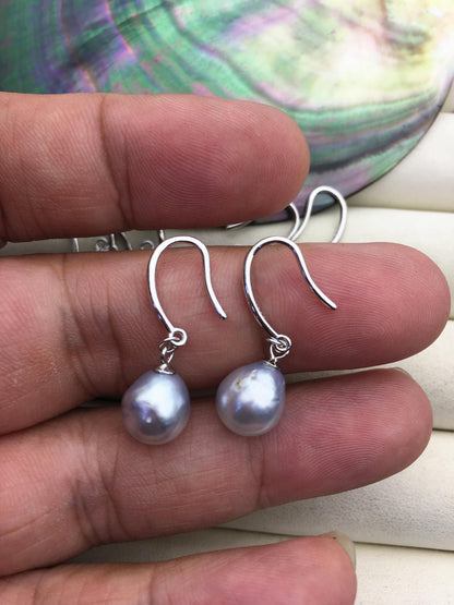 1 pair AA+ 9-11mm Silver Gray South Sea drop pearl dangling earrings,SE3-109-2
