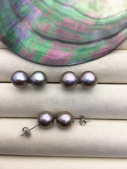 AAA 9-10mm gray round edison pearl stud earrings,S925 Sterling Sliver stud earrings,wedding pearl earrings,SE3-T9-6