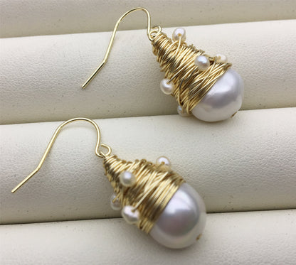 Big White Freshwater Pearl dangle earrings,earring with white Natural Pearl,SE3-120-4