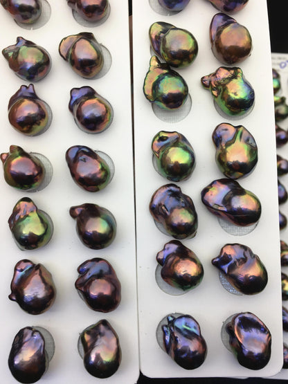 10pairs AAA/AA+ 12-16mm Black Rainbow Flame ball Pearl Pairs,0.9mm top half hole,FL15-3A-8-1