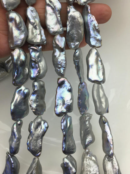 AA+ 11-15mm big gray Thick Keshi Biwa Pearl Necklace,ZS-200-120-25