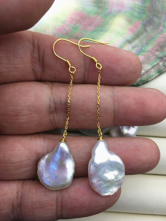 AAA White Keshi pearl Tassels dangle earrings,S925 Sterling Sliver pearl earrings,pearl for women,SE3-T3