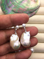 1 pair AAA 13-16mm flame ball pearl diamond stud earrings,sterling silver,earring with white baroque Natural Pearl,SE3-031-26