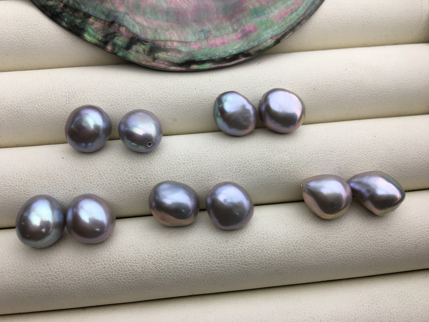 2 pairs AAA/AA+ 11mm big Gray Nugget Freshwater Pearl White loose Beads Pair,no hole,ZS-103-37-32