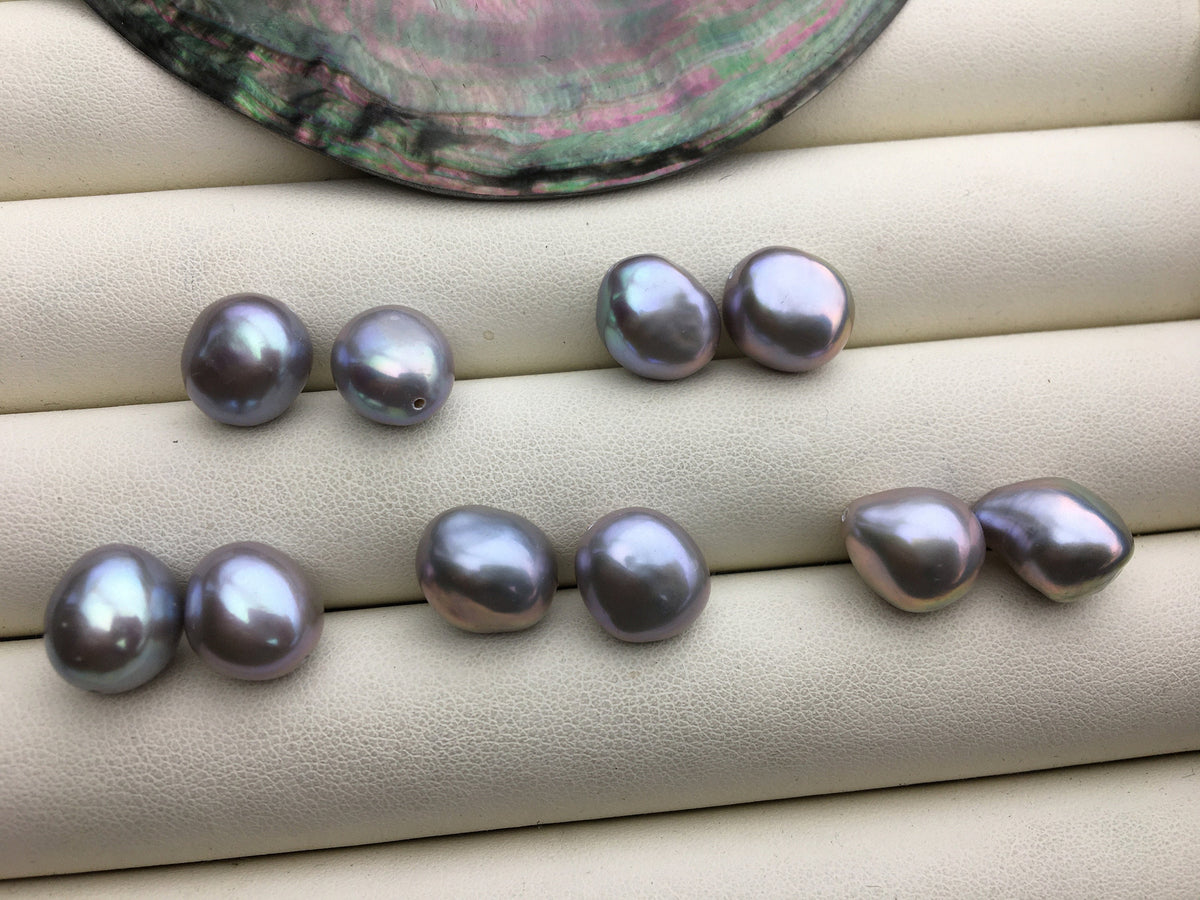 2 pairs AAA/AA+ 11mm big Gray Nugget Freshwater Pearl White loose Beads Pair,no hole,ZS-103-37-32