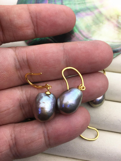1 pair AAA 11-12mm gray drop edison pearl dangle earrings,S925 Sterling Sliver earrings,SE3-T9-64