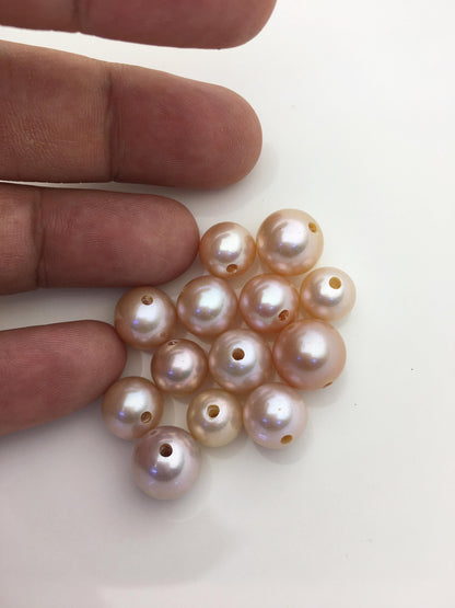 13pcs AAA 9-12mm natural color large hole round edison freshwater pearl,2.2mm large hole,ED12-T1