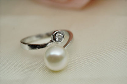 AAA Genuine Pearl ring,cz engagement rings,anniversary ring,cheap wedding rings for women,sterling silver 925 open ring jewellery,R1-T5