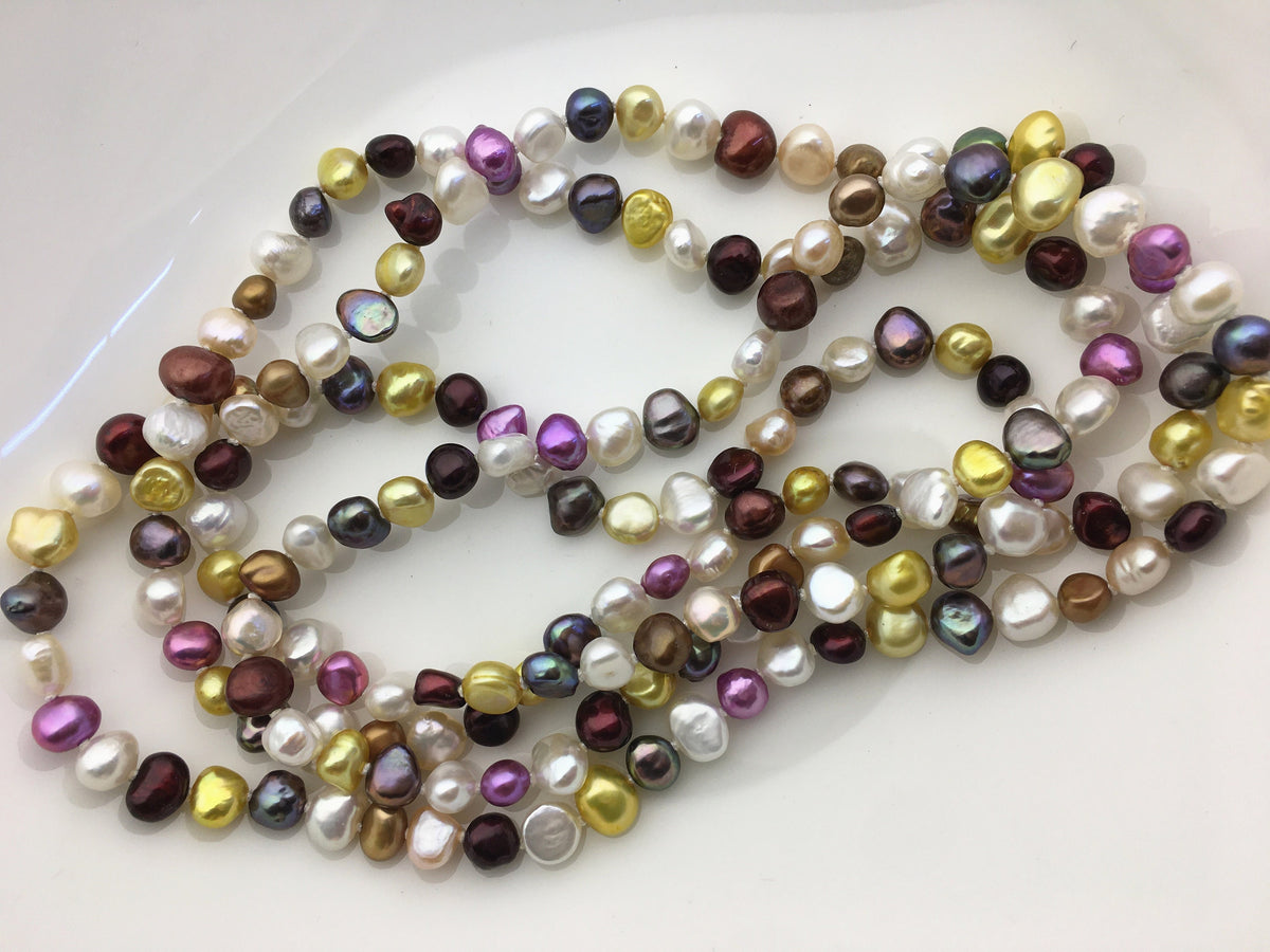 52'' AAA misc color nugget pearl Necklace,7mm nugget pearl,NPN1-109