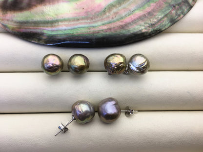 2 pairs AA+ 10-11mm gray baroque near round edison pearl stud earrings,S925 Sterling Sliver stud earrings,SE3-T64