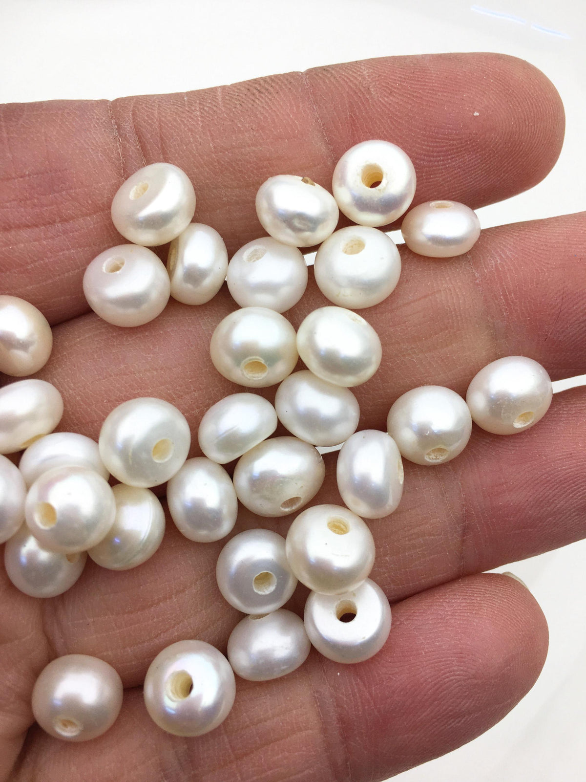 20pcs AAA 8-9mm white button round freshwater pearls,2.2mm large hole,Rondelle white pearl Beads,SM8-T1