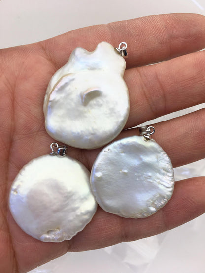1pc AA 20-23mm White Keshi freshwater pearl pendant,sterling silver,NC1-T39
