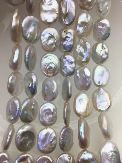 AA+ 14-17mm natural white overtone ellipse coin freshwater pearls,diy bead,flat block pearl bead,ZS-103-26