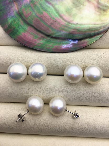 AAA- 13-14mm big white round edison pearl stud earrings,SE3-T9-74