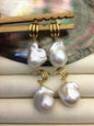 1 pair AA+ 14-16mmx20-28mm white flame ball pearl leaf stud earrings,earring with white baroque Natural Pearl,SE3-031-9