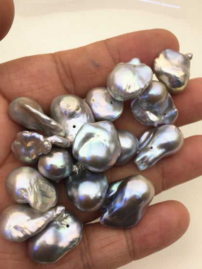 22pcs AAA 12-17mm Gray Flame ball Pearl - 1.0mm side half hole,FL15-T4-10