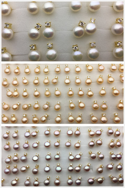 3 pairs White/Pink/Purple Set AAA button round pearl stud earrings,fashion pearl earrings,wedding pearl earrings,SE3-175-1