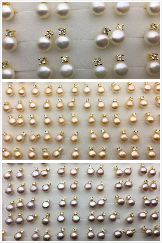 3 pairs White/Pink/Purple Set AAA button round pearl stud earrings,fashion pearl earrings,wedding pearl earrings,SE3-175-1