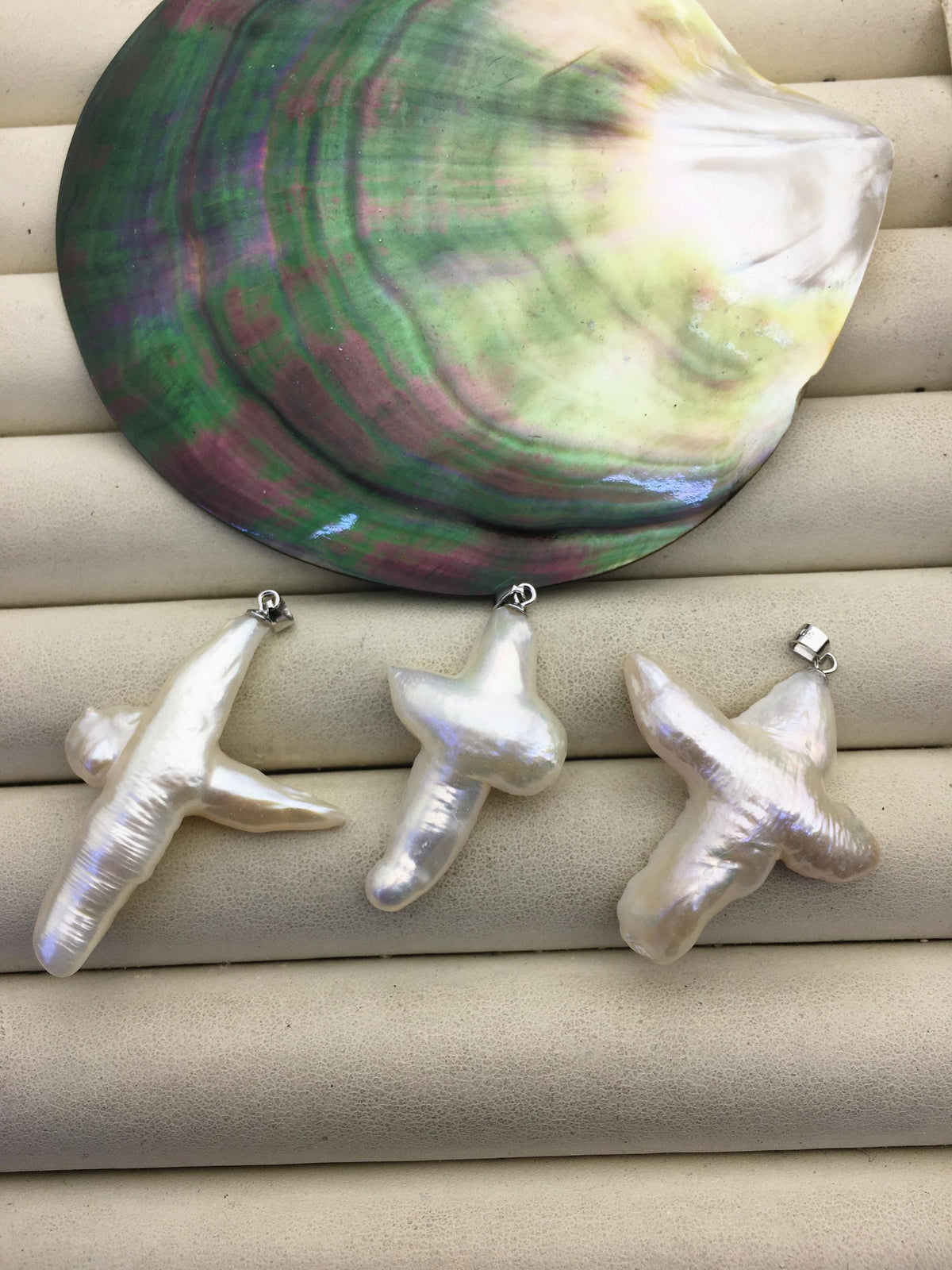 1pc AAA 20-25mm White Fat Cross Baroque freshwater pearl pendant,NC1-030