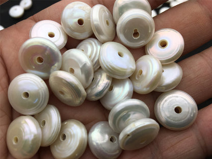 10pcs AA 14-15mm white coin freshwater pearls,2.2mm large hole,Rondelle Pearl Beads,large coin pearls,diy bead,COIN14-2A-13