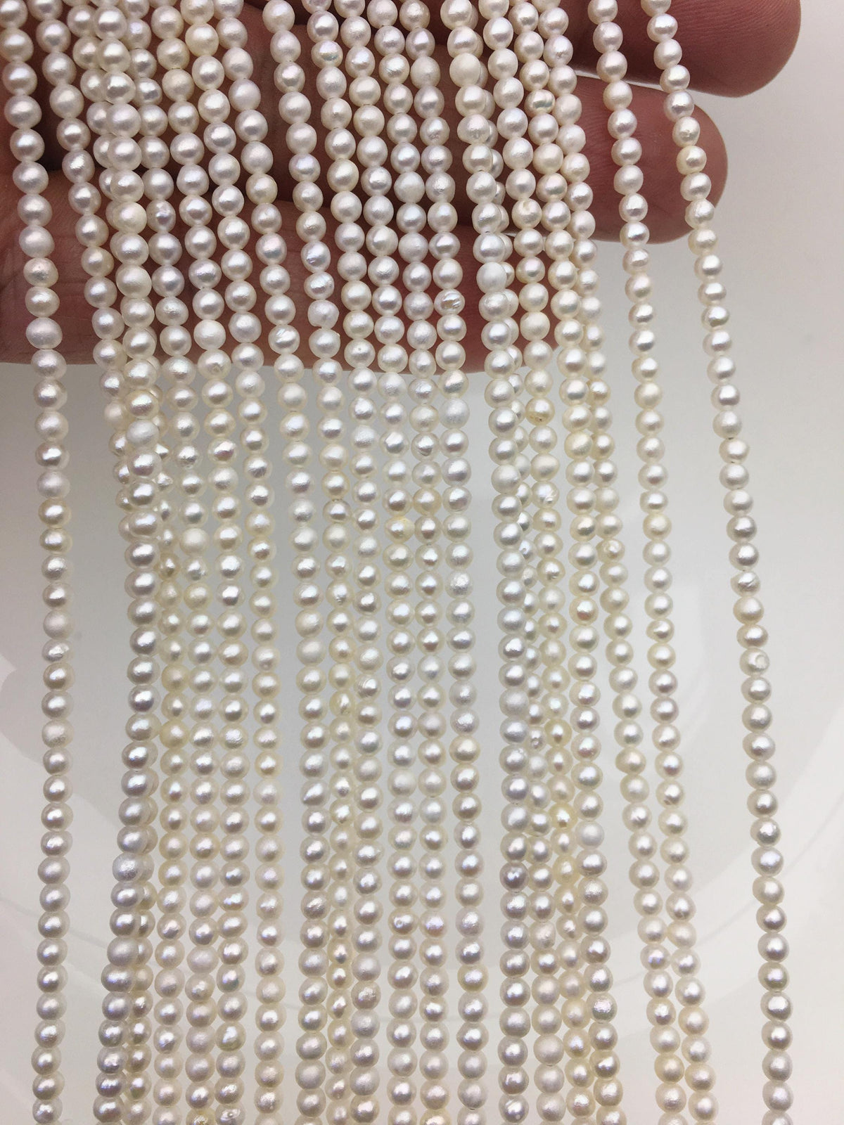 2 strands A+ 3-3.5mm White near round freshwater pearls,white round pearl,pearl wholesale, RP3-T5