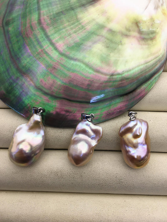 2pcs AAA 12-15mm orange purple baroque pearl pendant necklace,S925 Sterling silver pendant,NC1-041-19