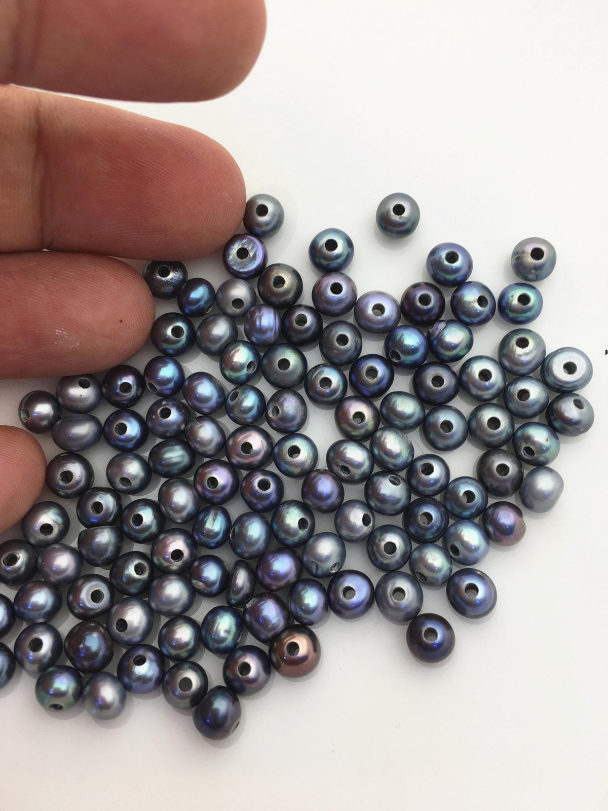 50pcs AA+ 5.8-6.5mm black blue button pearls,Rondelle pearl Beads,1.6mm large hole,SM6-2A-20